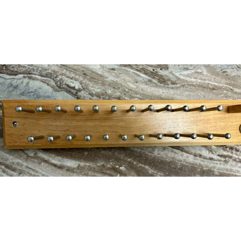 Oak TIE & BELT ORGANIZER. 24 Brushed Chrome Color Pegs, 2 Hooks & Shelf